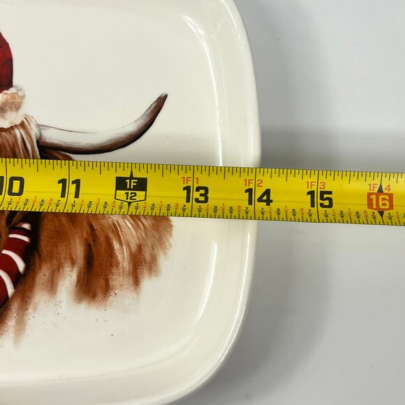 Robert Stanley Christmas Platter Highland Cow Santa Hat Cardinal Red Scarf 14" - Picture 9 of 12
